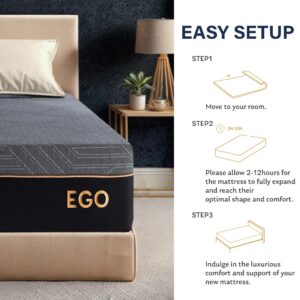 EGOHOME 12 Inch Full Mattress, Copper Gel Cooling Memory Foam Mattress for Back Pain Relief,Therapeutic Double Mattress Bed in a Box, Made in USA, CertiPUR-US Certified, 54x75x12 Black