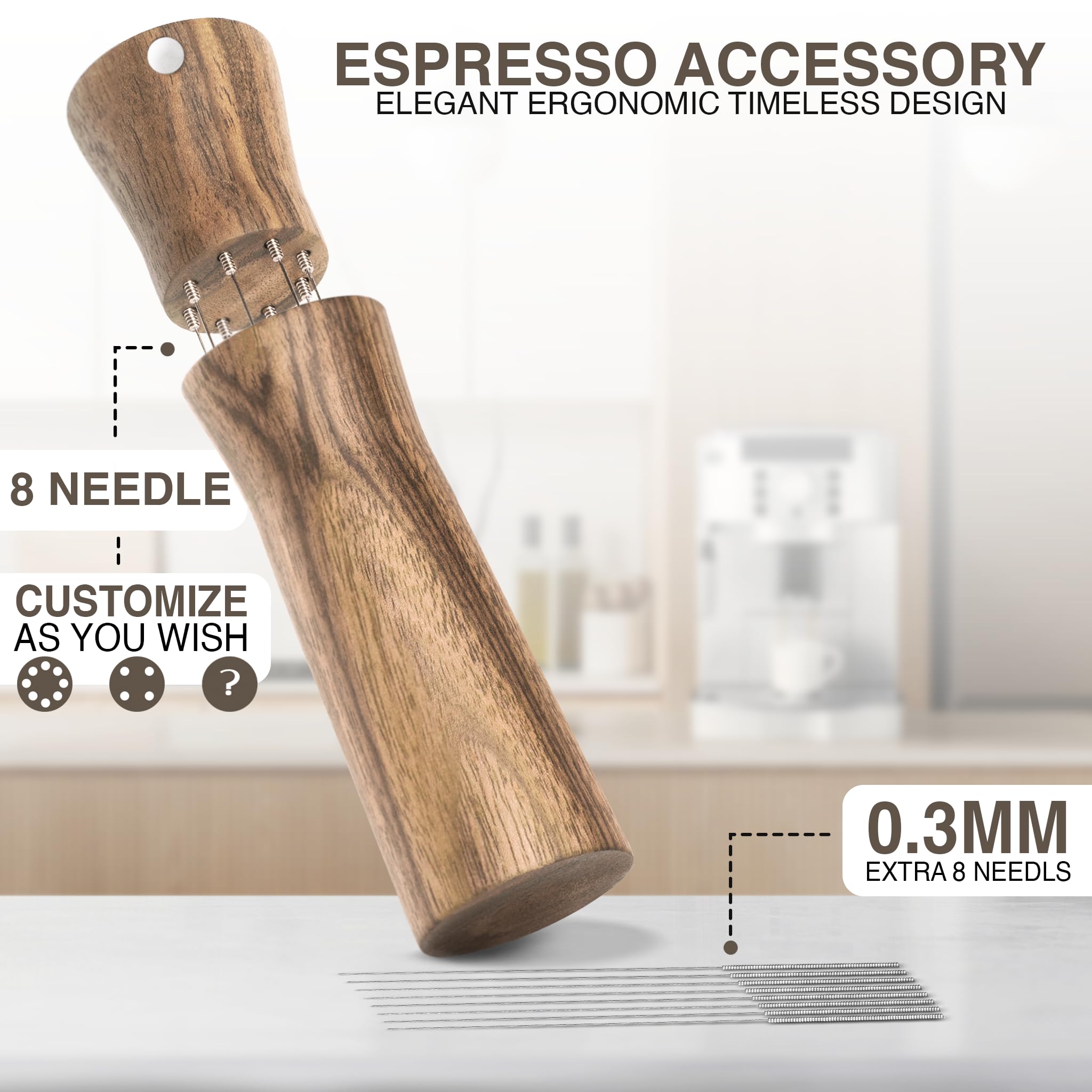 WDT Tool Espresso Stirrers - Coffee Distributor Barista Tools - Espresso Needle Distribution Tool for Coffee Accessories Kit - Walnut Wood Gifts for Coffee Lovers (Large)