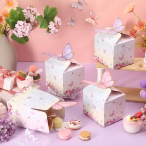 Qilery 24 Pcs Butterfly Party Favor Treat Boxes Pink and Purple Gift Boxes Butterfly Floral Boxes Three Dimensional Paper Candy Boxes Butterfly Decorations for Chocolate Present Wedding Baby Shower