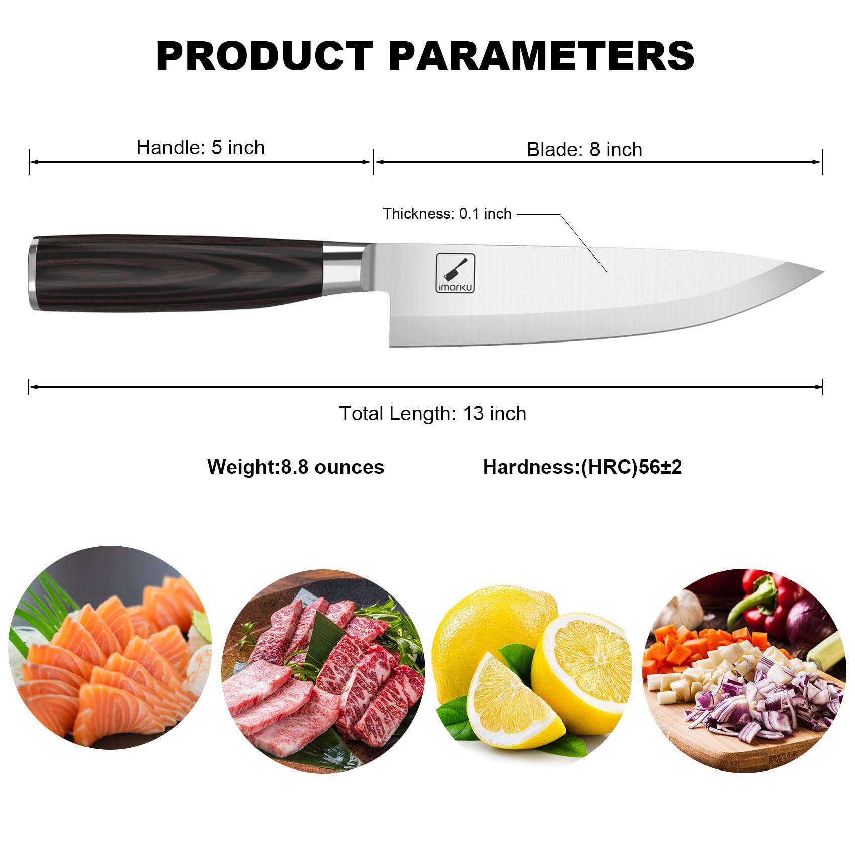 imarku 8 Inch Pro Kitchen Knife High Carbon Stainless Steel EN 1.4116 Japanese Knife Chef's Knives with Ergonomic Handle Single Edge Ultra Sharp Knife Unique Christmas Gifts for Woman and Man