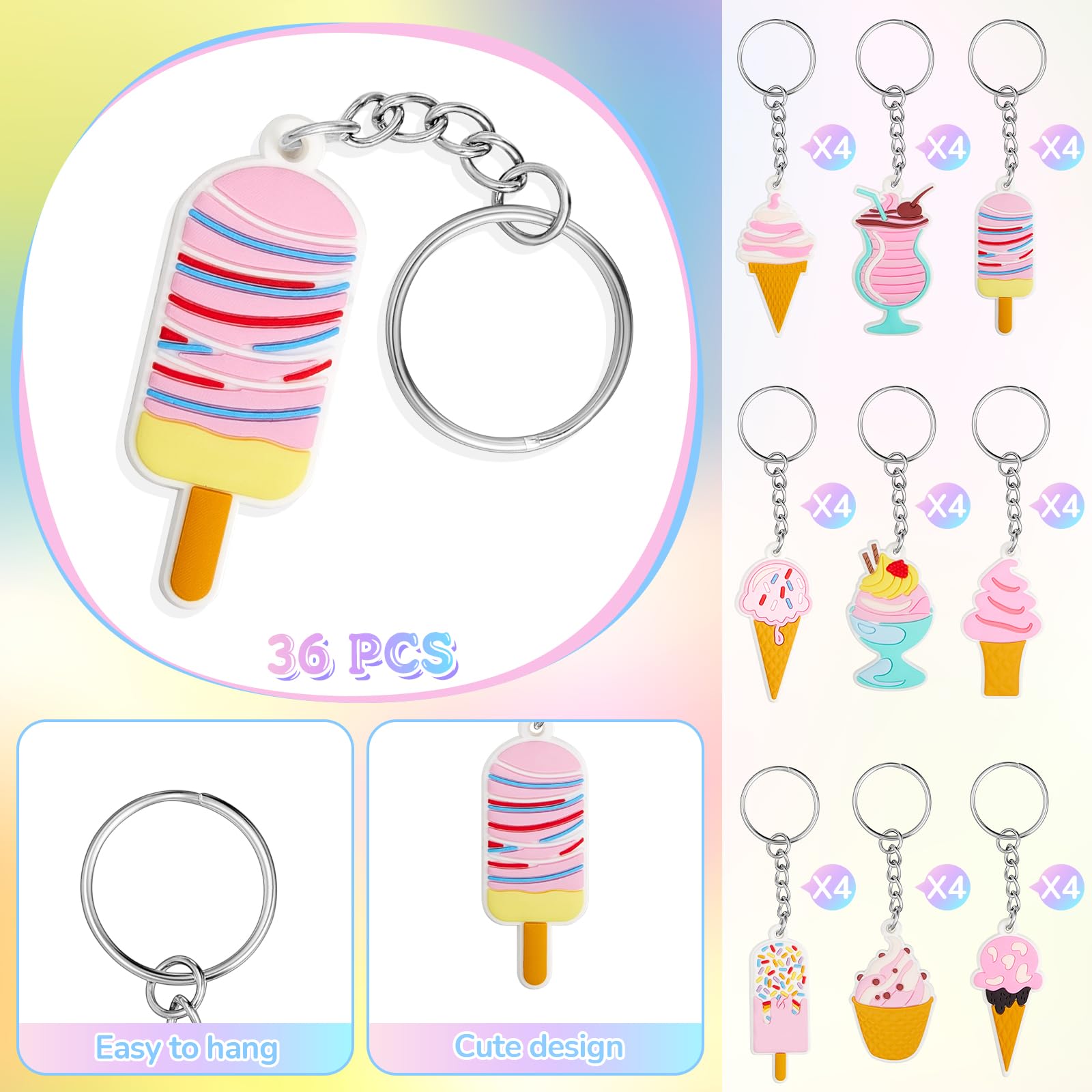 Sasylvia 36 Ice Cream Party Gifts Christmas Gift Ice Cream Party Favors Keychain Cute Ice Cream Party Decorations Appreciation Thank You Gifts