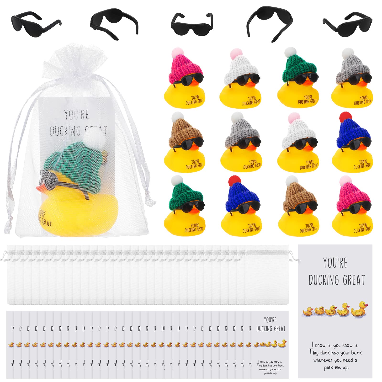 Jenaai 100 Sets Inspirational Mini Rubber Ducks Bulk You're Ducking Great Ducks with Cheer Up Cards Employee Thank You Gifts for Students Teachers Coworker Appreciation Favors