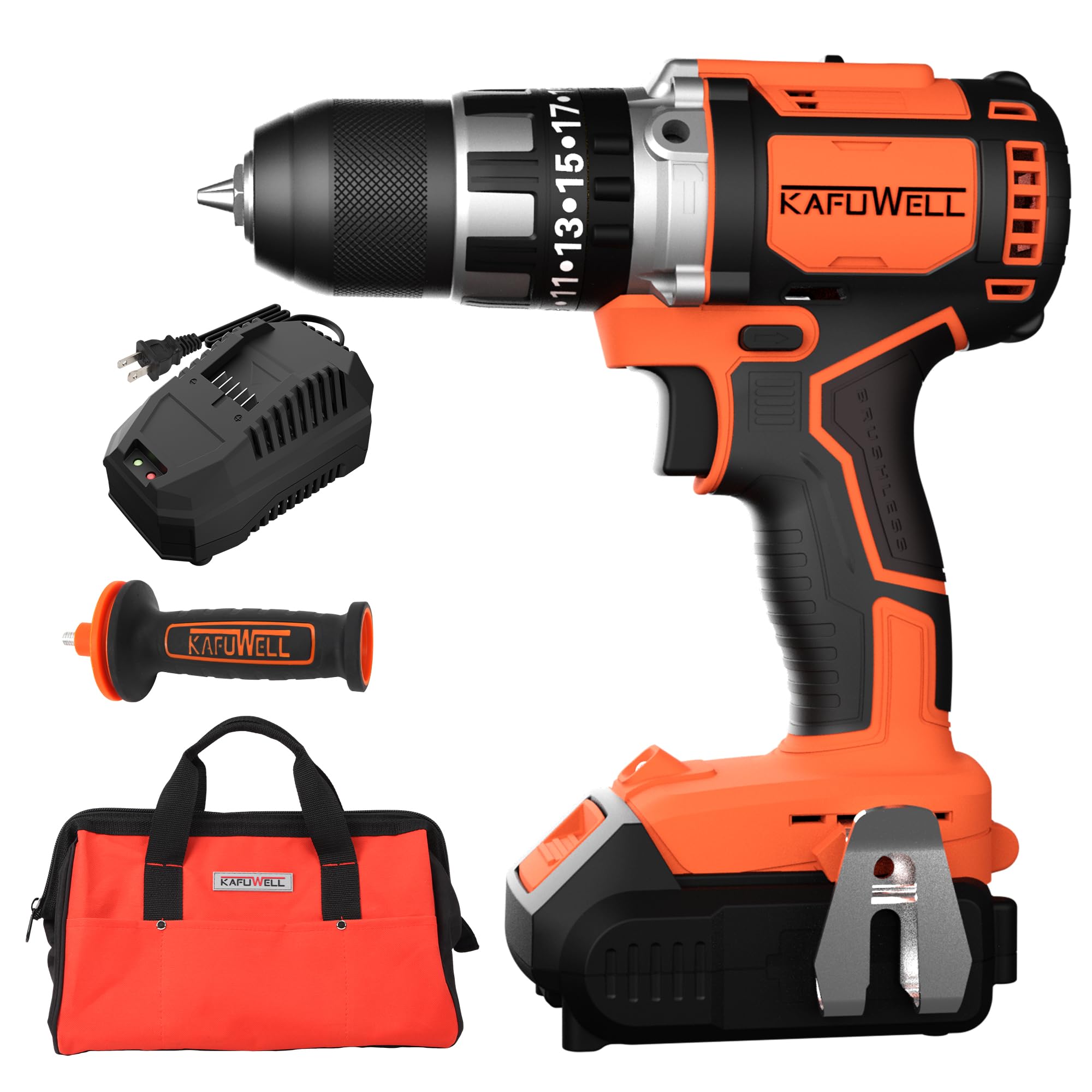 KAFUWELL Cordless Drill Set, 3-in-1 20V Power Drill with Battery and Charger, 1/2” Metal Chuck, 710 In-lbs Torque, 2 Variable Speeds, 20+3 Hammer Drill Driver