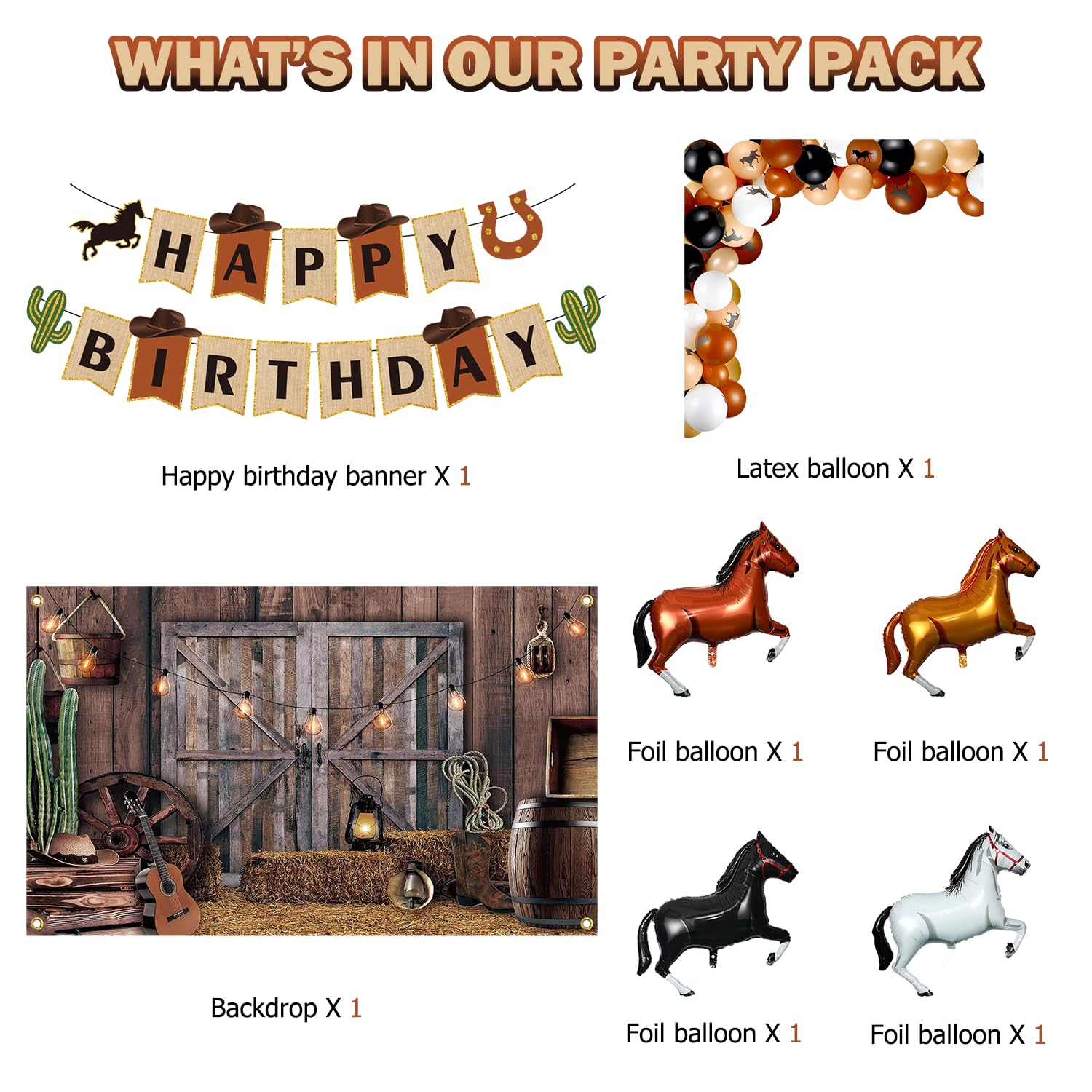 Cowboy Party Decorations, Western Cowboy Balloons Arch Garland Kit Include Cowboy Banner Backdrop Latex Balloons Horse Shaped Aluminum Foil Balloons, Western Theme Baby Shower Birthday Supplies