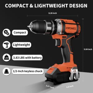 KAFUWELL Cordless Drill Set, 3-in-1 20V Power Drill with Battery and Charger, 1/2” Metal Chuck, 710 In-lbs Torque, 2 Variable Speeds, 20+3 Hammer Drill Driver