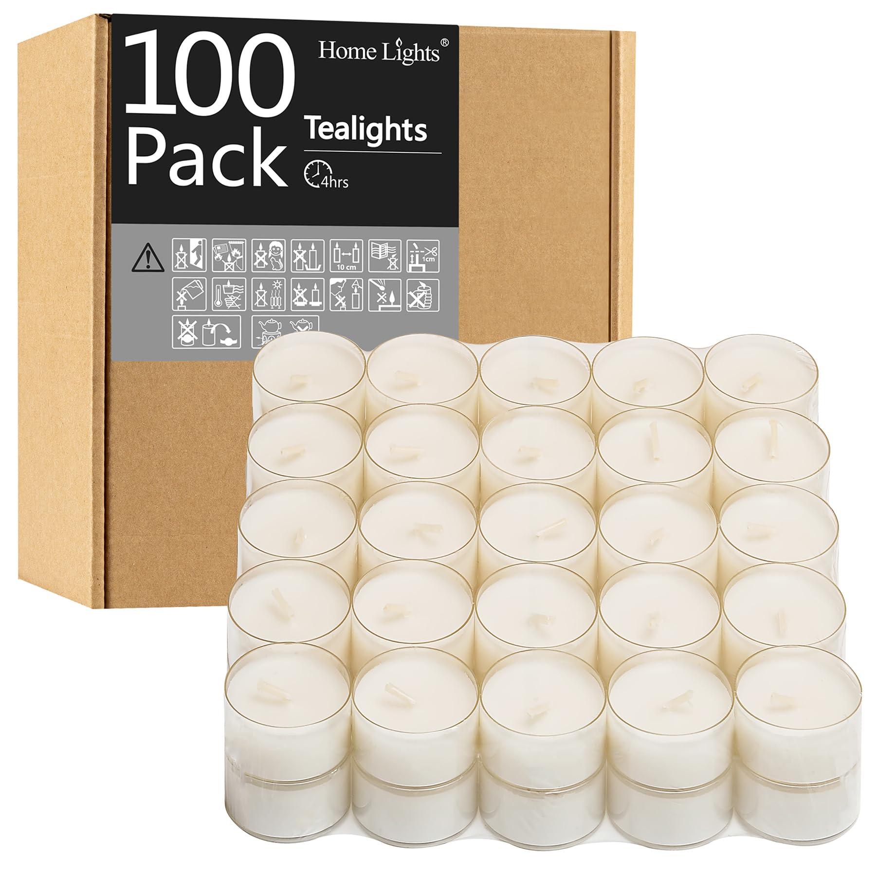 Tealight Candles, Giant 100,200,300 Bulk Packs, 4-4.5 Hrs White Unscented European Smokeless Clear Cup Tea Lights for Shabbat, Weddings, Christmas, Home Decorative- 100 Pack