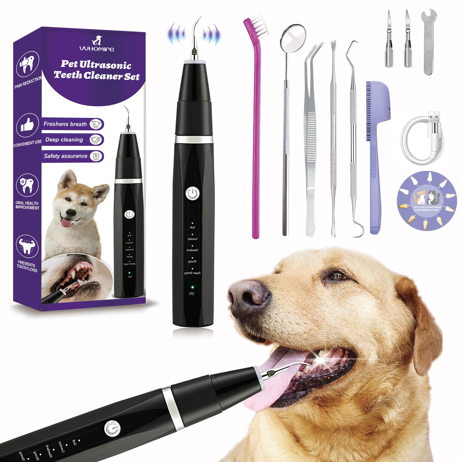 VVHOMIFE Dog Teeth Cleaning Kit-Dog Tooth Plaque Remover-Ultimate Pet Dental Care Kit - Ultrasonic Teeth Cleaner and Plaque Remover for Dogs | Complete Oral Hygiene Solution-Black