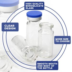 Alyoen 100 Pack 10ml Glass Vials Clear Glass Headspace Vial with Plastic-Aluminum Flip Caps, Rubber Stoppers and Label Papers, Small Glass Lab Vials