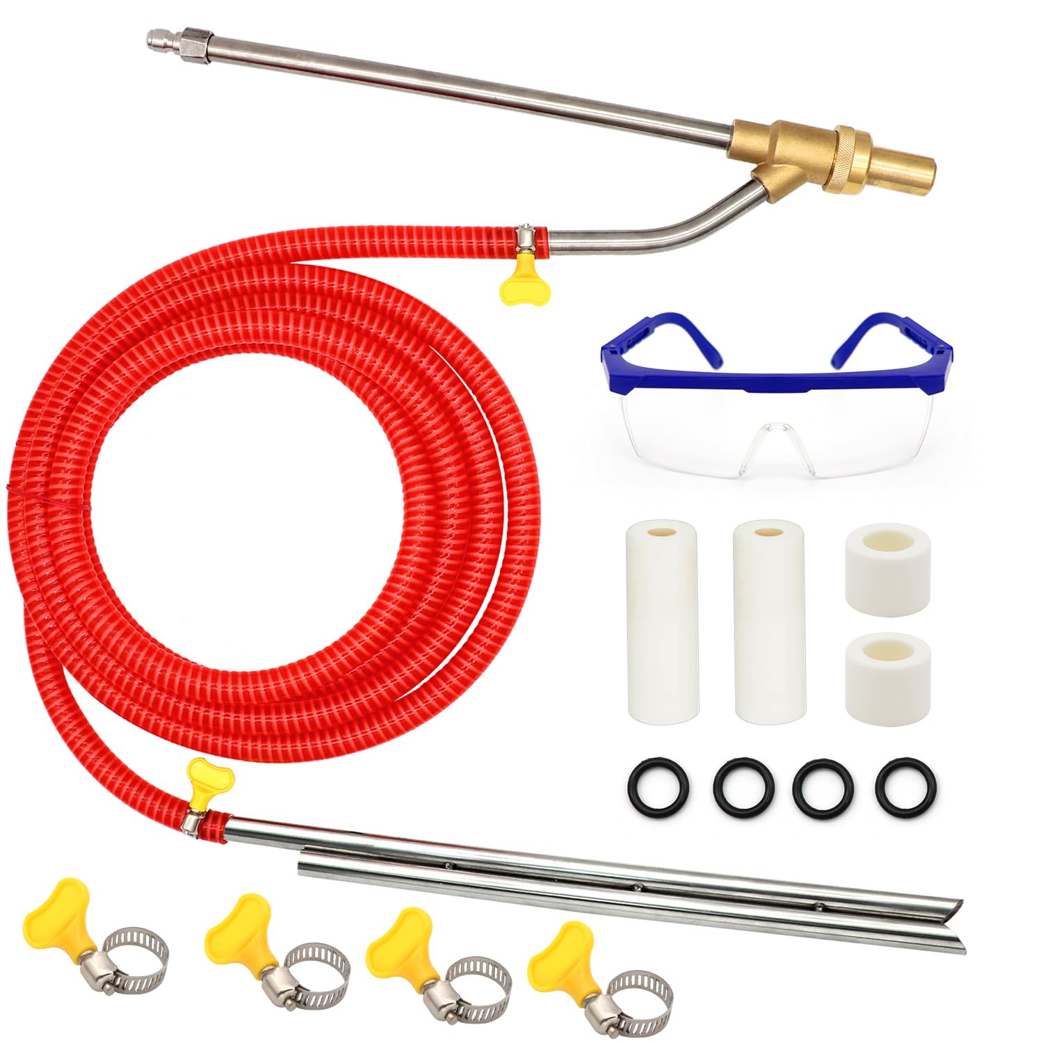 Pressure Washer Sandblasting Kit, 5000 PSI Wet Abrasive Sandblaster Attachment with Goggles, Power Washer Sandblasting with 3 Sets Replacement Ceramics Nozzle, 1/4'' Quick Disconnect Sandblaster Kit