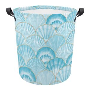 meikko laundry basket small ocean seashell waterproof laundry hamper with handles collapsible clothes hamper for dorm,family,travel