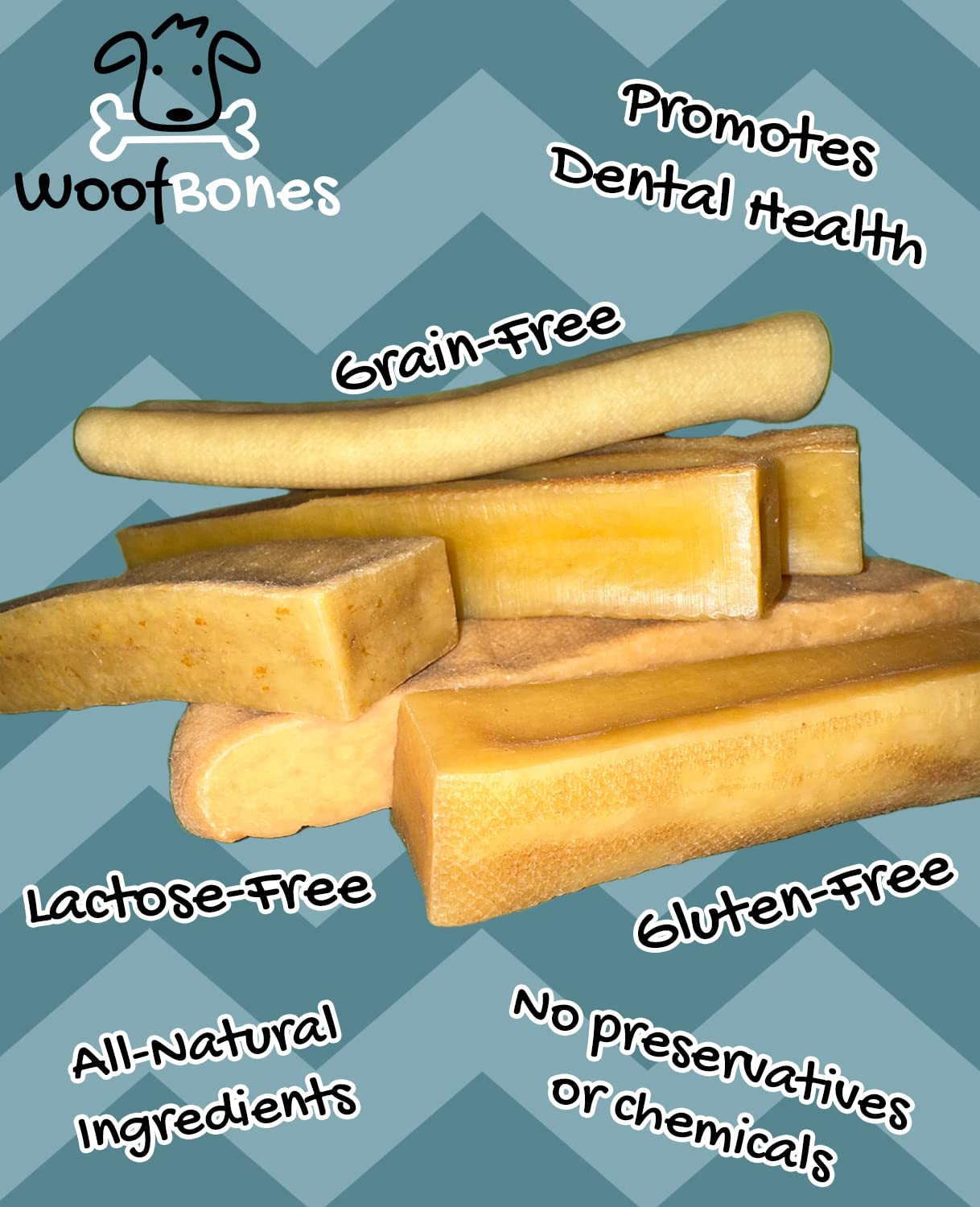 WoofBones Premium Yak Cheese Himalayan Dog Chews, All-Natural, Gluten-Free, Grain-Free, Lactose-Free, Long-Lasting Yak Chews for Dogs Healthy Dog Treats (Large Chew 1LB Pack)