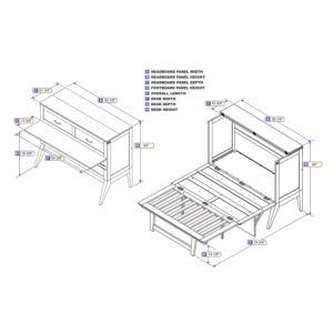 AFI Northampton Full Size Murphy Bed Desk with Mattress and Built in Charging in Grey