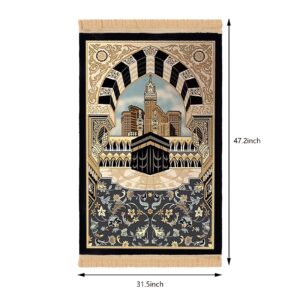 Thick Padded Muslim Prayer Rug Traditional Patterns Islam Prayer Mat with Tassels, Comfort Kneel Floor Carpet Islamic Namaz Rug Praying Mat Home Decor, Eid Ramadan Rug for Men Women Kids