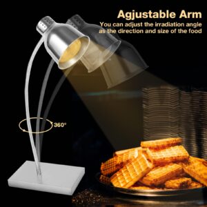 Restlrious Food Heat Lamp with 250w Bulb, Commercial Stainless Steel Food Warmer Lamp with Single Head & Flexible Arm, Electric Portable Infrared Heating Lamp for Buffet, Restaurant, Parties