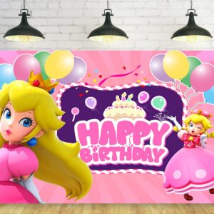 Princess Backdrop for Birthday Party Decorations Princess Peach Background for Baby Shower Party Cake Table Decorations Supplies Princess Peach Theme Banner 5x3ft