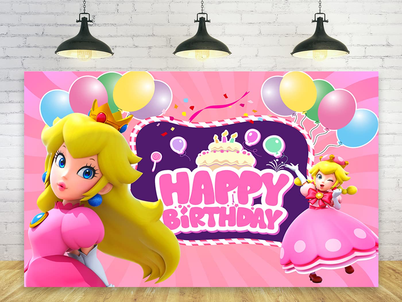 Princess Backdrop for Birthday Party Decorations Princess Peach Background for Baby Shower Party Cake Table Decorations Supplies Princess Peach Theme Banner 5x3ft