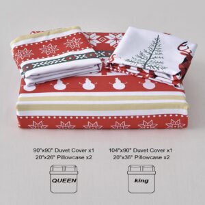 Christmas Duvet Cover King Size, Duvet Cover Set 3 Piece Christmas Theme Soft Microfiber Bedding Set,Striped Christmas Tree Geometry Elk plaid Snowflake Merry Christmas Pattern Comforter Set 104"x90"