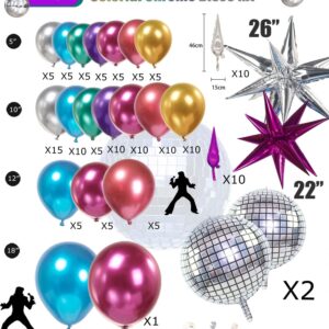 Chrome Balloon garland Arch Kit 130pcs disco party decorations with Metallic purple teal red hot pink Blue &disco ball balloons for 80s 90s birthday Galaxy prom 2024 graduation party decorations