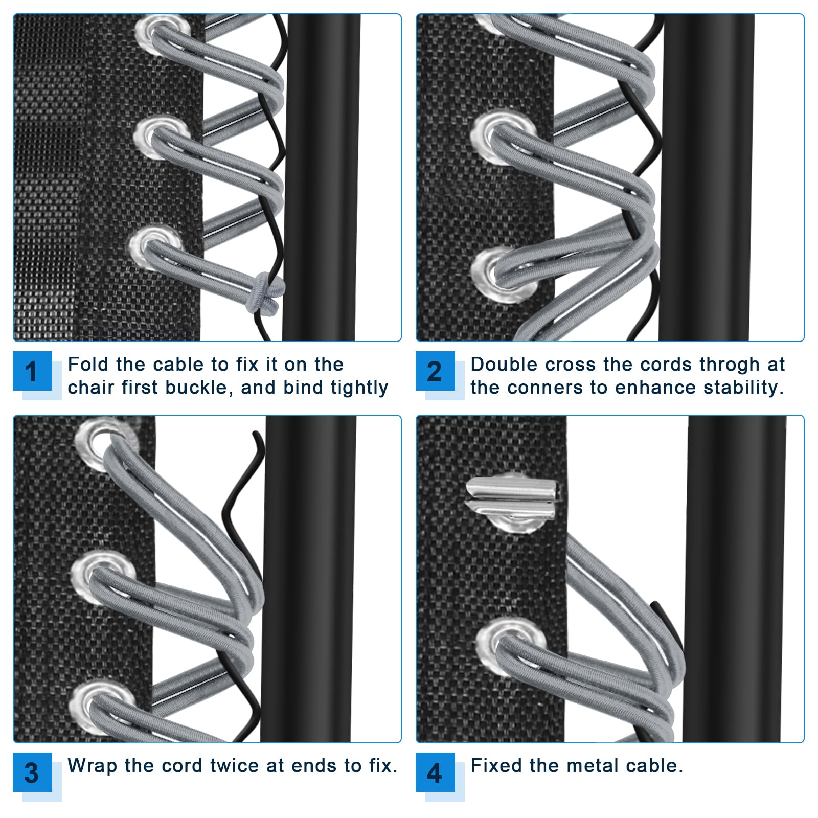 Universal Zero Gravity Chair Repair Cord Kit, 4 Pack Replacement Elastic Cords Repair Tool Kit for Repairing Zero Gravity Chair, Recliners (Silver)