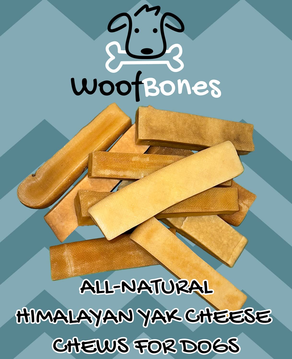 WoofBones Premium Yak Cheese Himalayan Dog Chews, All-Natural, Gluten-Free, Grain-Free, Lactose-Free, Long-Lasting Yak Chews for Dogs Healthy Dog Treats (Large Chew 1LB Pack)