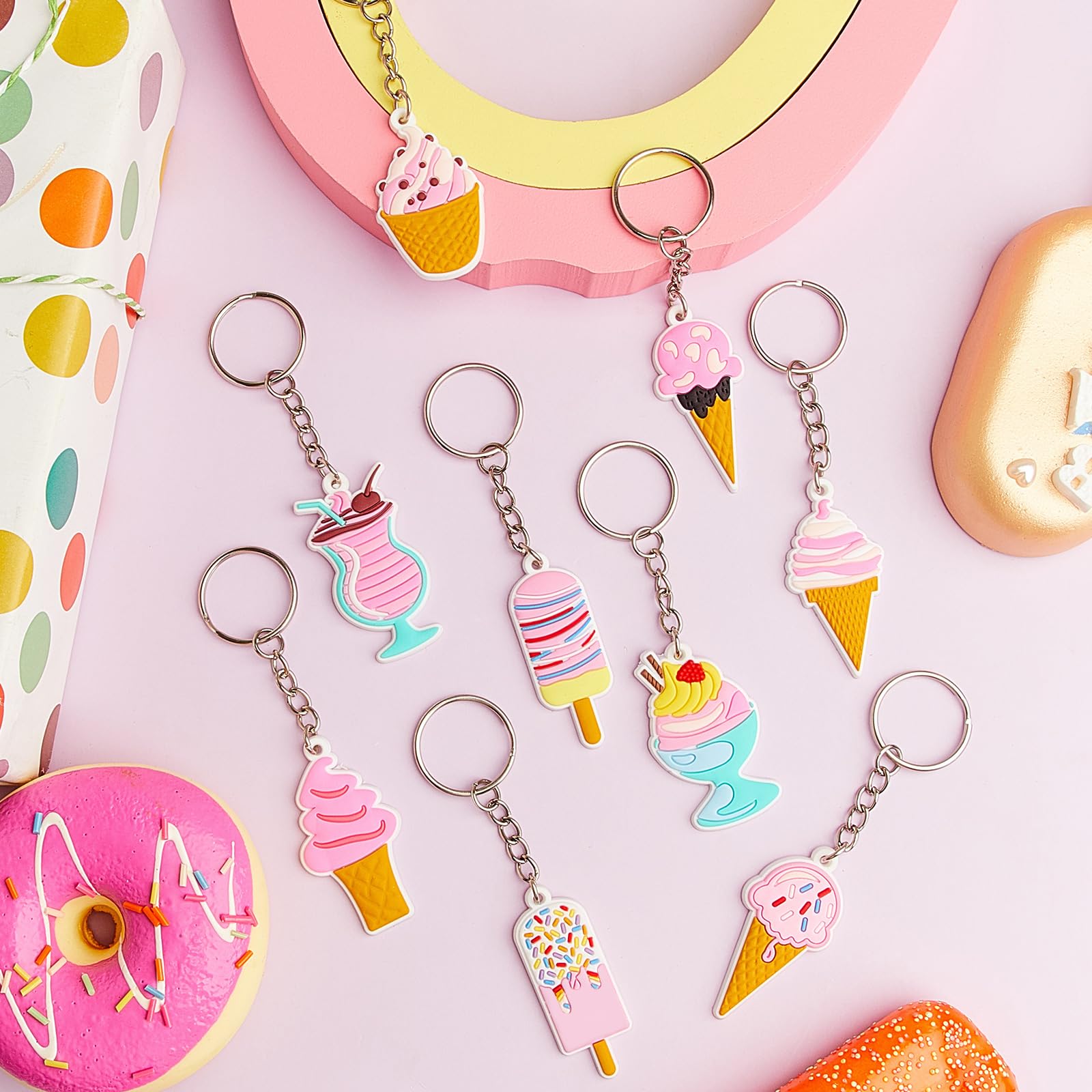 Sasylvia 36 Ice Cream Party Gifts Christmas Gift Ice Cream Party Favors Keychain Cute Ice Cream Party Decorations Appreciation Thank You Gifts