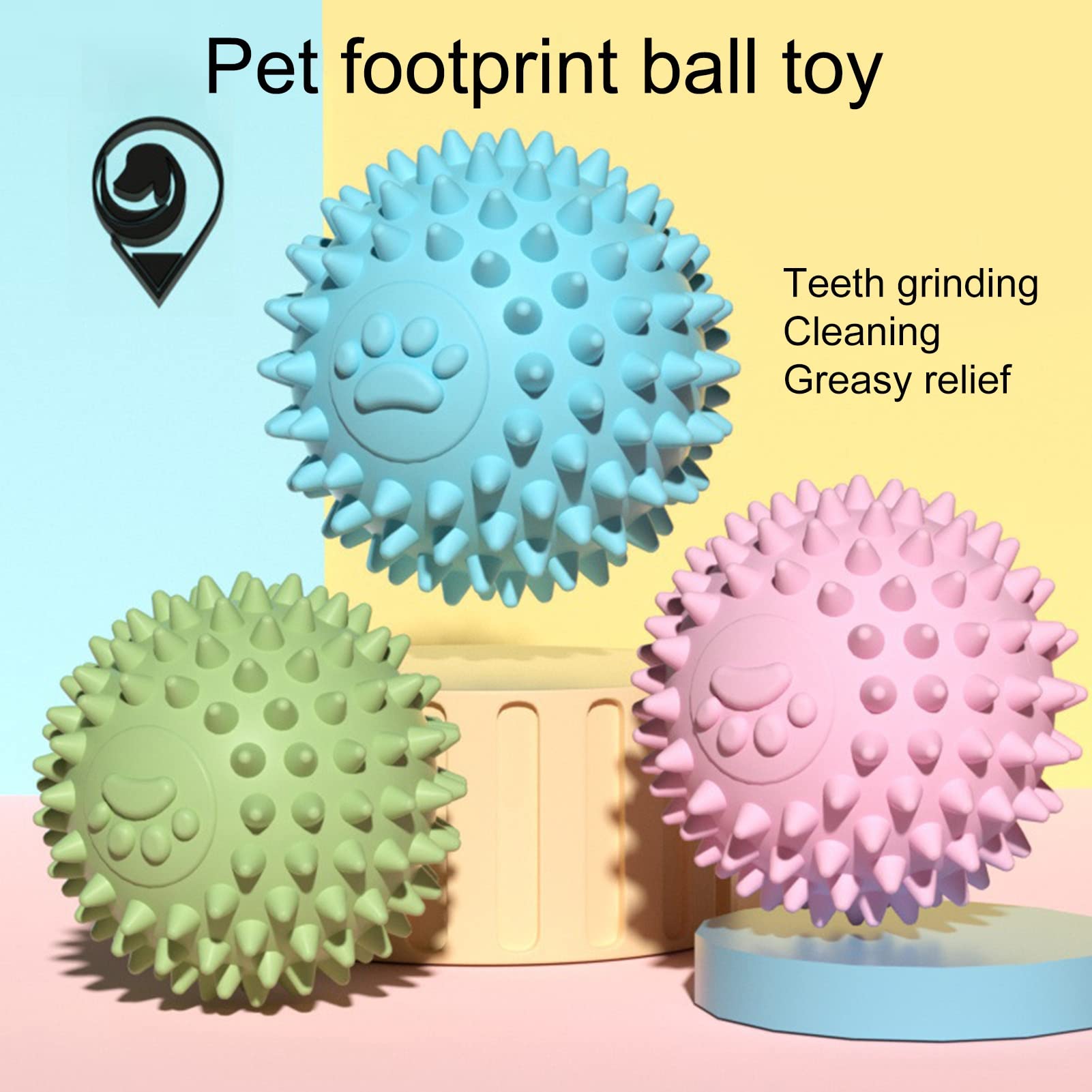 leasote Dog Chew Toys, Paw Print Ball Dog Chewing Ball Toy, Interactive Dog Teeth Molar Toy for Small Medium Large Puppy Dogs Pink M