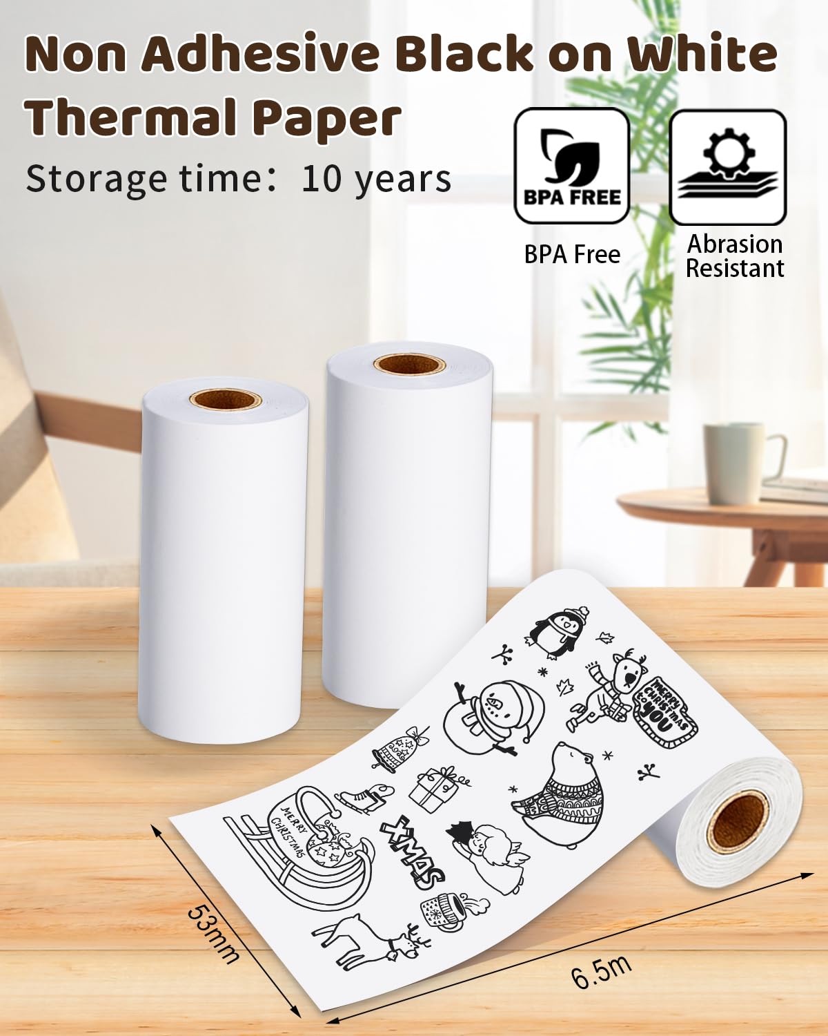 T02 Mini Sticker Printer Thermal Paper, M02L White Non-Sticky Paper, Compatible With Memoking, Memoqueen, Phomemo T02 Pocket Printer, Black On White Paper, 53mm x 3.5m, 3 Rolls, Keep for 10 Years