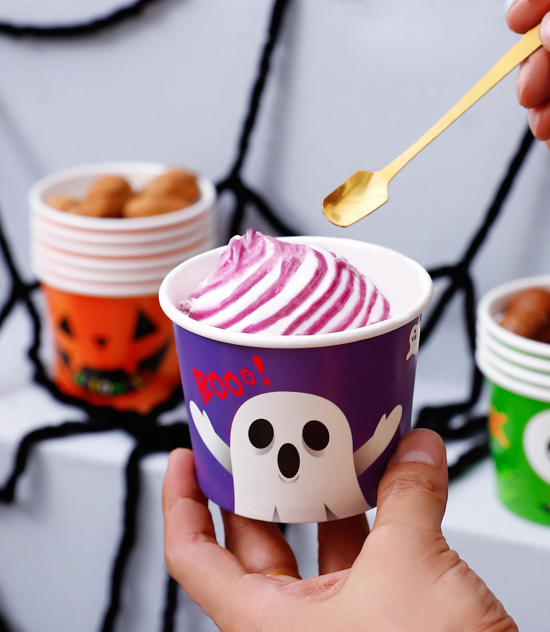 Winoo Design Halloween Treat Cups Disposable - 40 PK - 8oz Ice Cream Paper Cups Party Cups for Halloween Party Supplies Halloween Decoration Decor Tableware