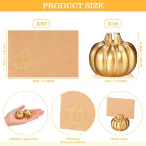 Yaomiao 16 Pcs Thanksgiving Table Decor Fall Card Holder Pumpkin Place Card Holder Mini Table Number Photo Holders for Fall Wedding Decorations Thanksgiving Halloween Bridal Party(Gold)