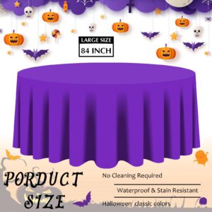 Amylove 12 Pcs 84 Inch Plastic Halloween Tablecloth Round Waterproof Disposable Orange Purple Table Cloth Tabletop Halloween Decorative Table Cover for Halloween Parties Decorations