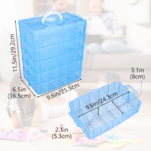 ACXFOND 5-Tier Stackable Storage Container Bead Organizer Box 50 Adjustable Compartments for Arts and Crafts, Toy, Fuse Beads, Washi Tapes, Beauty Supplies, Sewing Storage (Blue)