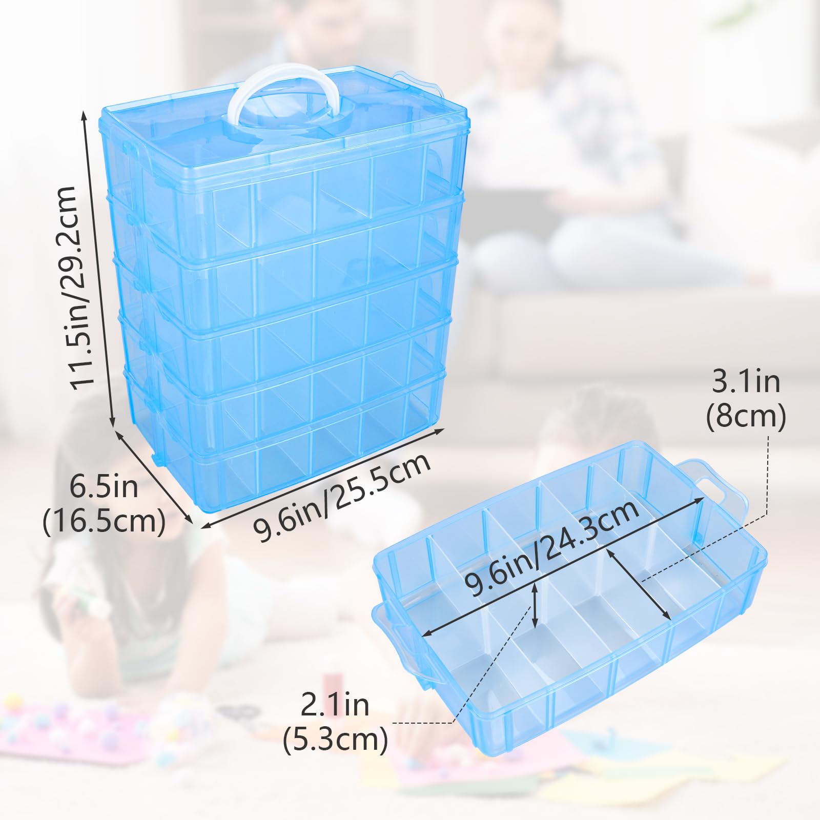 ACXFOND 5-Tier Stackable Storage Container Bead Organizer Box 50 Adjustable Compartments for Arts and Crafts, Toy, Fuse Beads, Washi Tapes, Beauty Supplies, Sewing Storage (Blue)