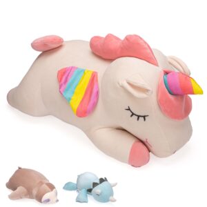 zysmalat large weighted stuffed animals - rainbow unicorn plush pillow - 24 inch - 4 lbs - cute plushie - sensory soft comfort companion for kids and adults - calming huggable toy