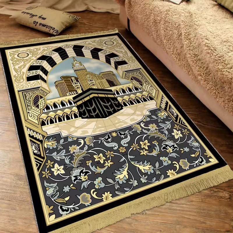 Thick Padded Muslim Prayer Rug Traditional Patterns Islam Prayer Mat with Tassels, Comfort Kneel Floor Carpet Islamic Namaz Rug Praying Mat Home Decor, Eid Ramadan Rug for Men Women Kids