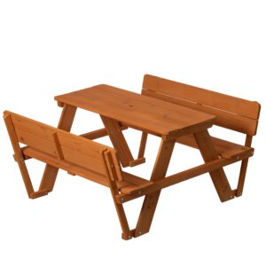 gardenised wooden kids picnic bench with backrest, outdoor children's backyard, crafting, dining, and playtime patio table, stained