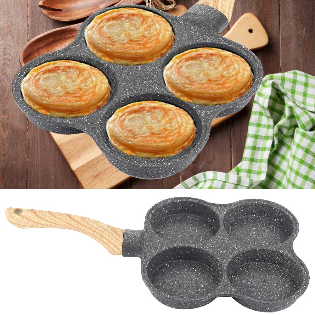 Lwuey Four Cup Fried Egg Pan, Egg Burger Pan 4 Cups Aluminum Stone Coating Nonstick Healthy Mini Skillet Uniform Heating for Induction Cooker Electric Ceramic Stove Breakfast Pancake Kitchen Utensil