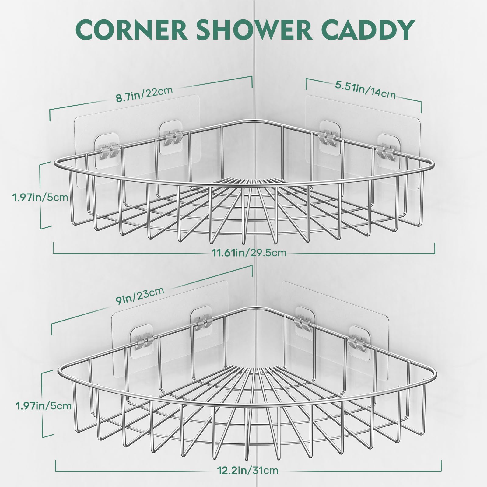 LBSUN 2-Pack Corner Shower Caddy, Bathroom Corner Shower Shelf, SUS304 Stainless Steel Wall Mounted Bathroom Shelf for Toilet, Bathroom, Dorm and Kitchen (Silver)