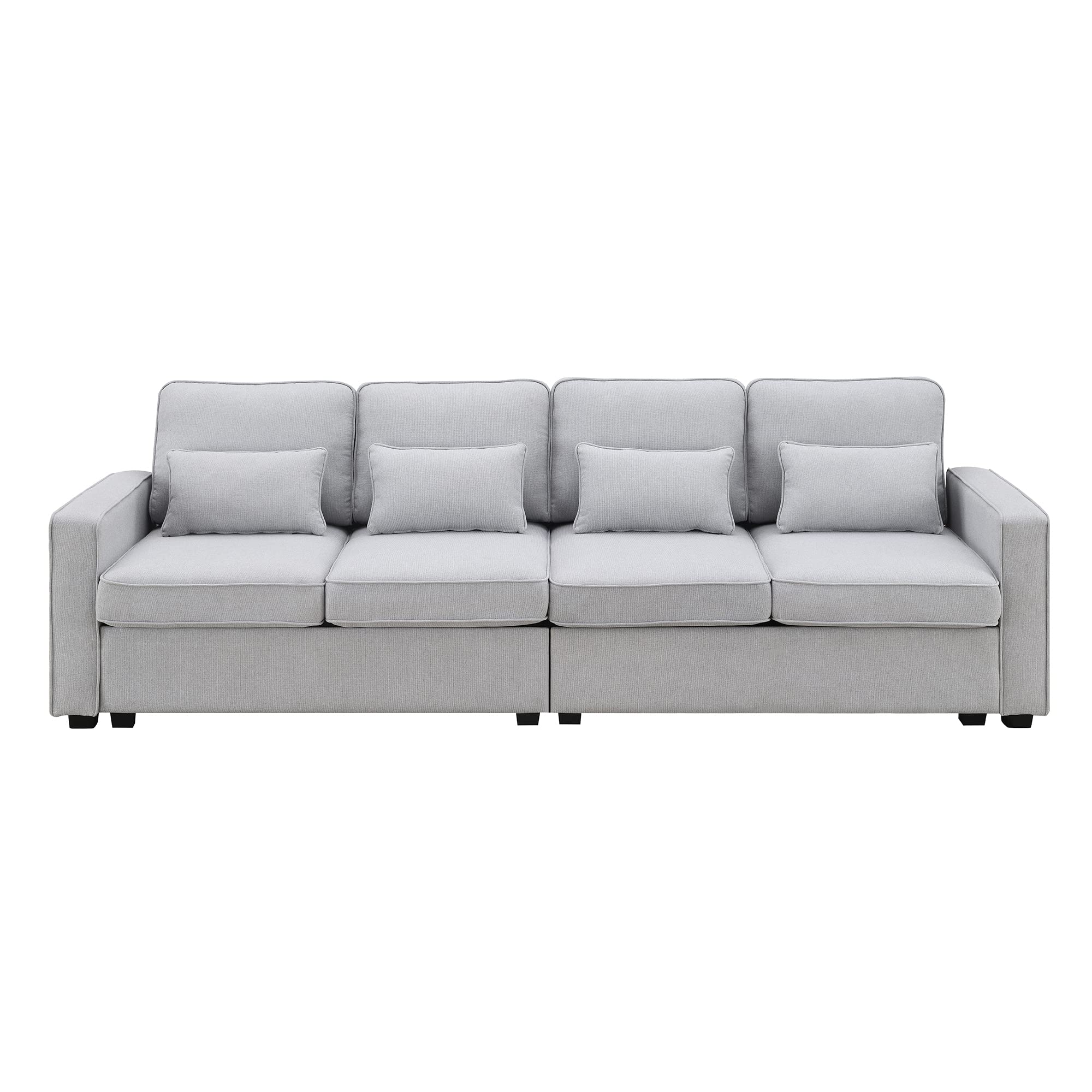 Bellemave Upholstered Sofa Couch with Armrest Pockets and 4 Pillows, 4-Seater Modern Linen Fabric Sofa Minimalist Style Couches for Living Room, Apartment, Office (Light Grey)