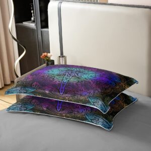 Erosebridal Bohemian Dragonfly 100% Cotton Duvet Cover King Mandala Paisley Bedding Set Purple Dragonfly Comforter Cover Tie Dye Trippy Gypsy Iridescent Chic Hippie Quilt Cover, 3 Pcs