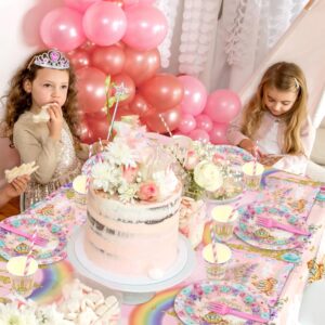 Princess Birthday Party Decorations Serves 20 Guests, Including Dinner Plates, Dessert Plates, Cups, Napkins, Forks, Tablecloth, Straws, for Girls Princess Birthday Baby Shower Party Decorations