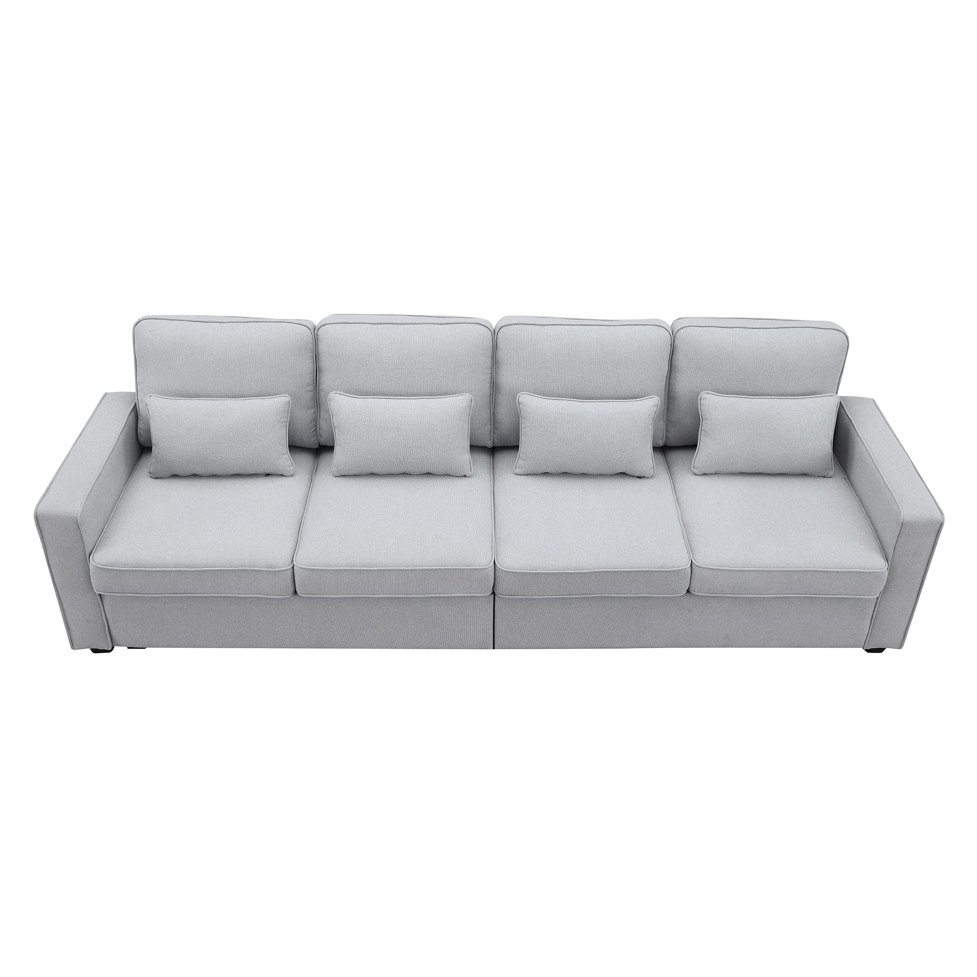 Bellemave Upholstered Sofa Couch with Armrest Pockets and 4 Pillows, 4-Seater Modern Linen Fabric Sofa Minimalist Style Couches for Living Room, Apartment, Office (Light Grey)