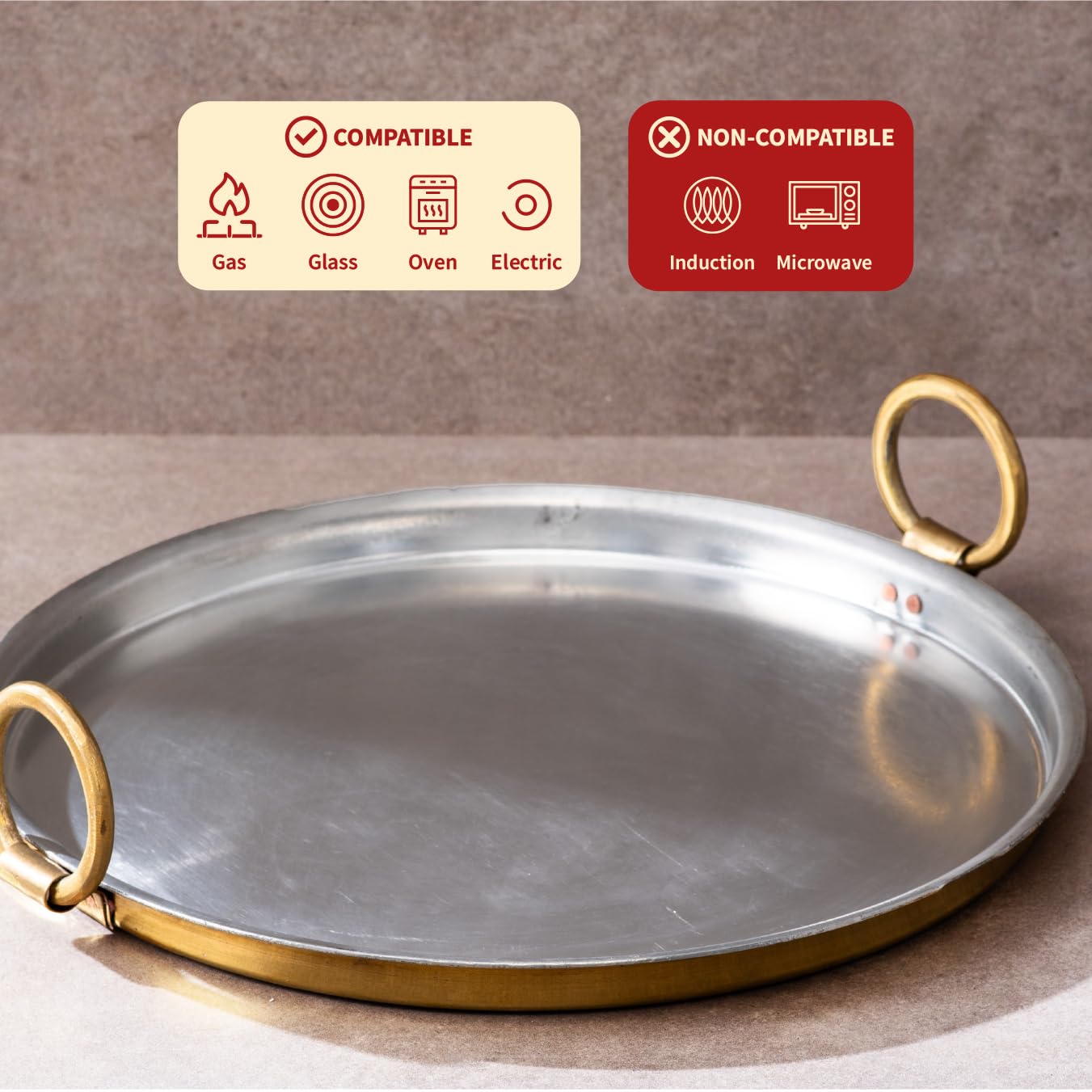 P-TAL Brass Dosa Tawa 28cm Naturally Non Stick Tawa for Dosa with Handles 100% Healthy Dosa Pan with No Teflon/Chemical Coating Handcrafted Ptal Brass Utensils for Kitchen