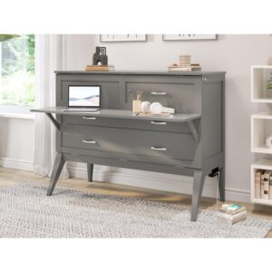 AFI Northampton Full Size Murphy Bed Desk with Mattress and Built in Charging in Grey