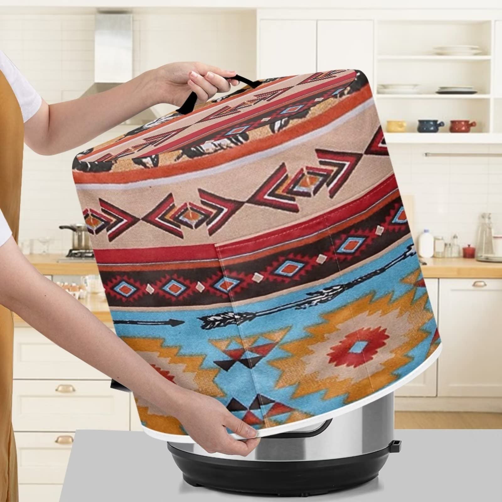 SEANATIVE Navajo Aztec Tribal Print Pressure Cooker Cover with Storage Pocket Protective Rice Cooker Cover Kitchen Appliance Dust Cover,Large Size