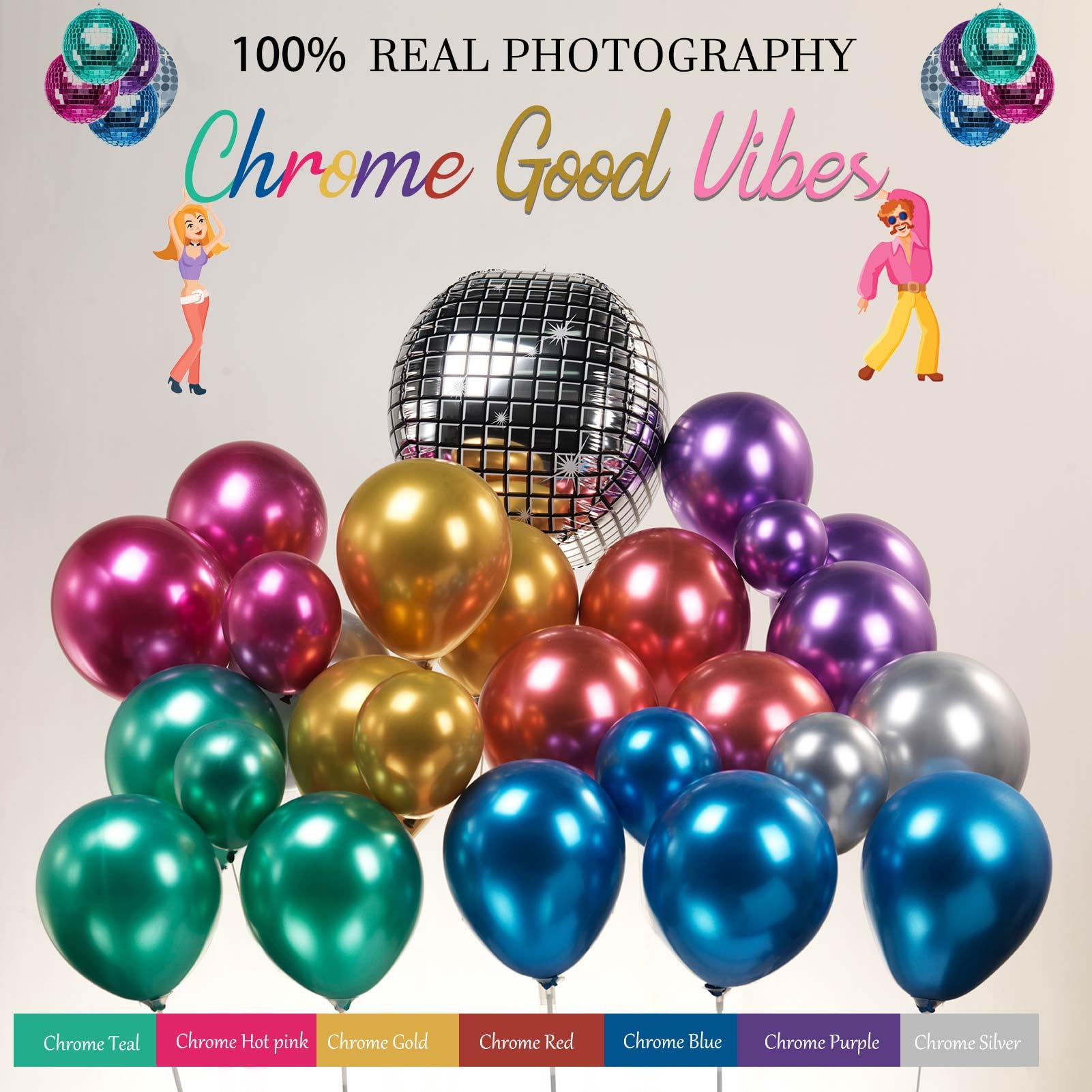 Chrome Balloon garland Arch Kit 130pcs disco party decorations with Metallic purple teal red hot pink Blue &disco ball balloons for 80s 90s birthday Galaxy prom 2024 graduation party decorations