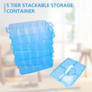 ACXFOND 5-Tier Stackable Storage Container Bead Organizer Box 50 Adjustable Compartments for Arts and Crafts, Toy, Fuse Beads, Washi Tapes, Beauty Supplies, Sewing Storage (Blue)