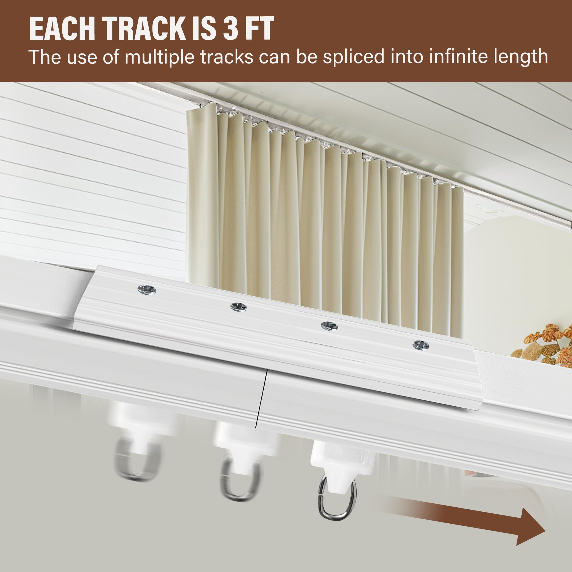 MaKefeile Ceiling Curtain Track Ceiling Mount Room Divider Curtain Rods Track Heavy Duty Curtain Rod Track RV Shower Outdoor Curtain Track Rail Clip Hook Set White 3-15ft