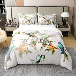 Erosebridal 100% Cotton Birds Duvet Cover King Hummingbird Bedding Set Blue Green Spring Wild Animals Botanical Comforter Cover Farmhouse Nature Spring Wildlife Quilt Cover for Women Girls