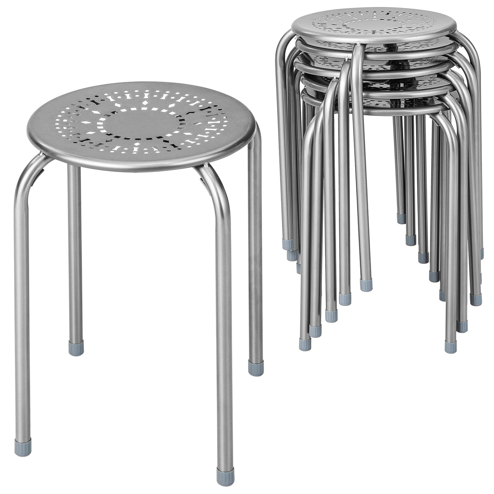 LDAILY Multipurpose Stool Chairs, Small Stool Sets, Metal Stool with Dome, Stackable Backless Kitchen Stool Indoor Outdoor, Furniture Stools, Suitable for Garden, Living Room, Home, Gray (6-Pack)