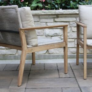 Outdoor Interiors Wheat Rope & Antique Wash Eucalyptus Lounge Chair, Set of 2